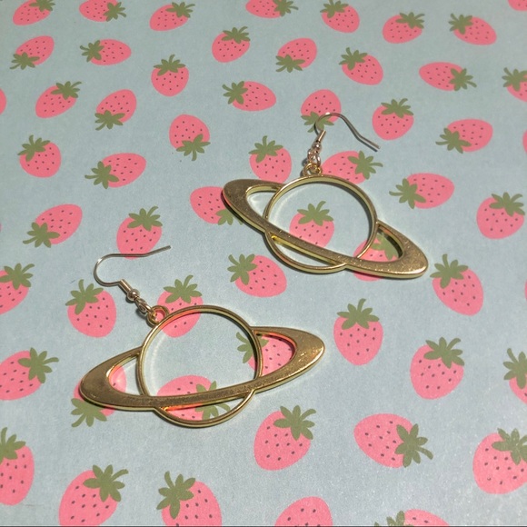 Gold Planet Saturn Earrings